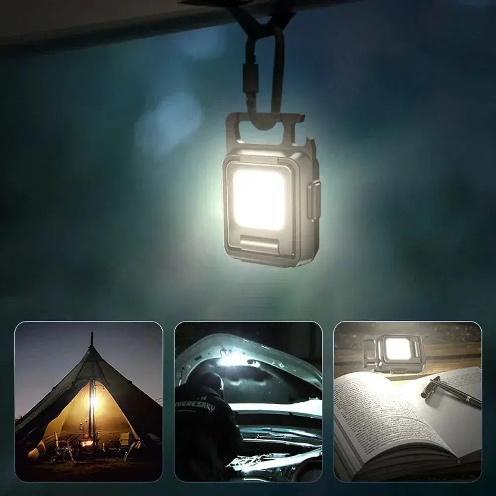 Simples Market mini USB rechargeable COB work light, with 90° foldable side lights, portable keychain lantern