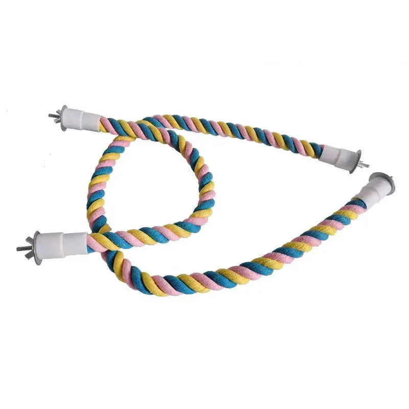 Parrot rope bite toy, 1pc, colorful cotton rope with white end caps for birds