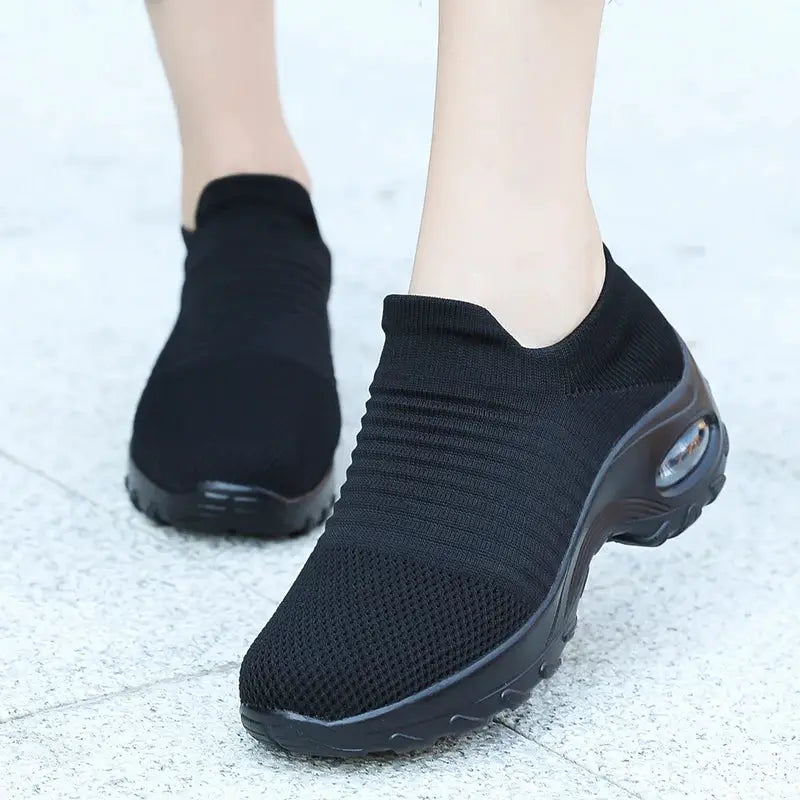 StrideEase Womens Walking Trainers Fly Weave Sock Sneakers Breathable Air Mesh Uppers Slip On Comfort