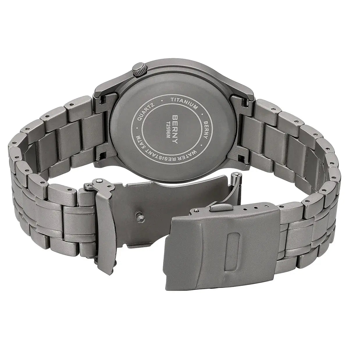 BERNY titanium men's watch with gunmetal gray metal bracelet, quartz movement, 5ATM water resistant