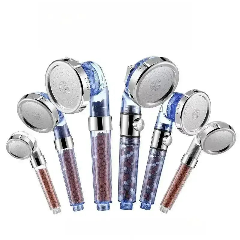 Simples Market set of handheld rainfall shower heads with blue filtration chambers and anion beads