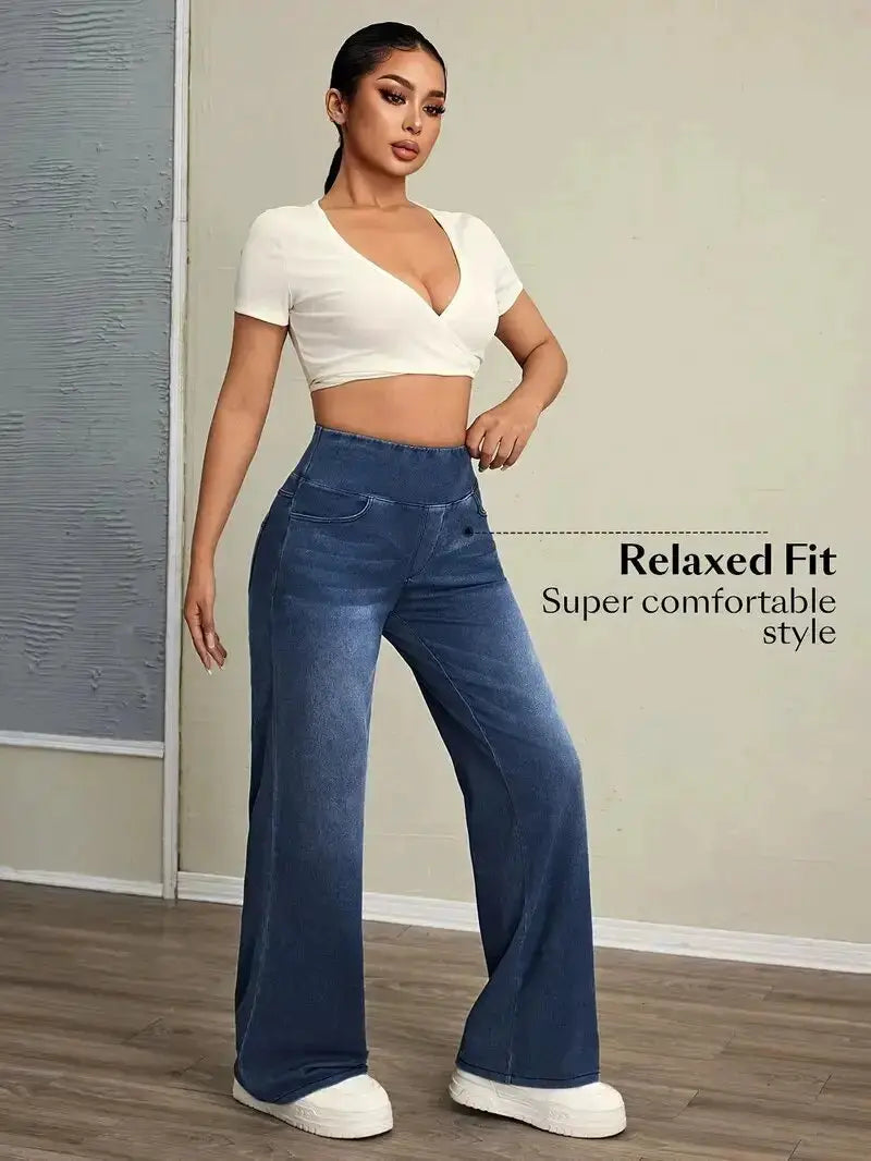 Women's Jeans Elastic Waist High Stretch Straight Leg Comfortable