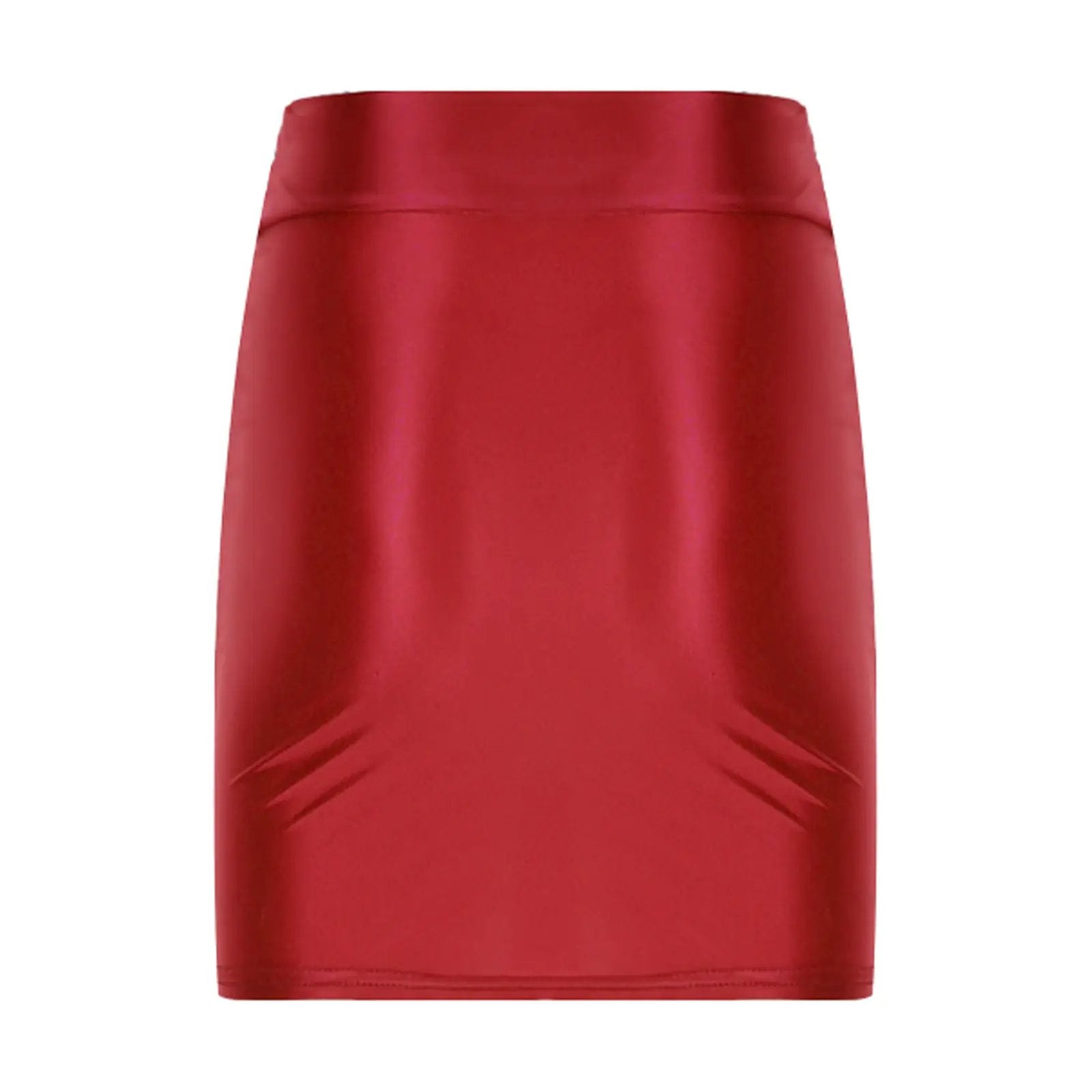 Patent leather mini skirt for women, red glossy finish, clubwear style