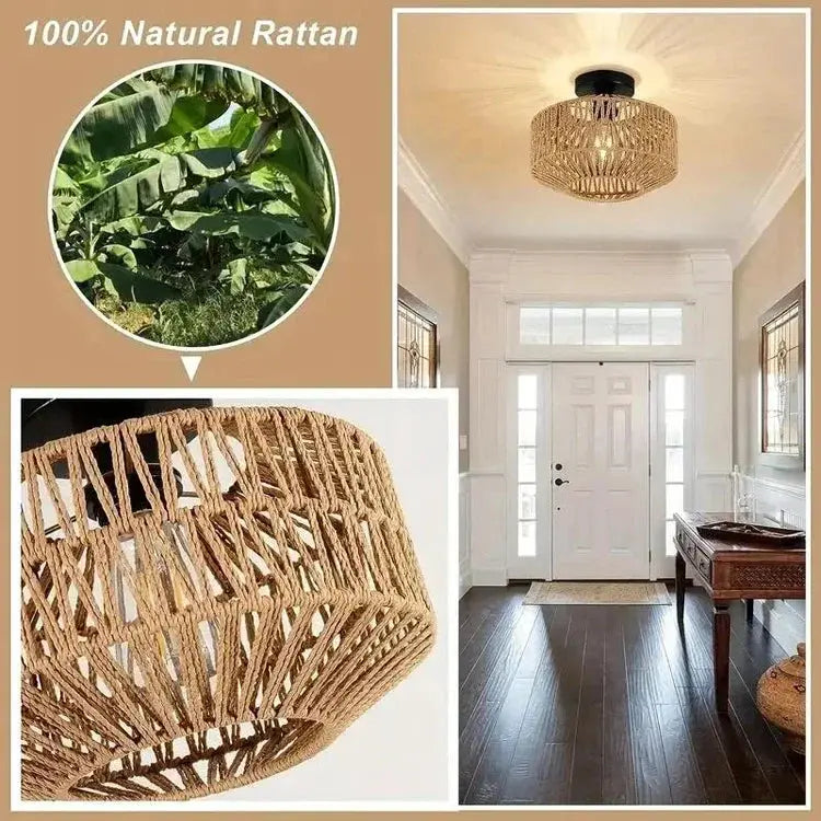 Simples Market natural bamboo rattan ceiling pendant chandelier, handmade woven lattice lamp for living room decor