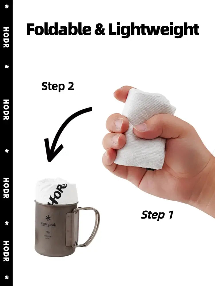 Tyvek insulated food pouch warmer bag by Simples Market; ultralight, foldable, Step 1–2 showing wrap around mug
