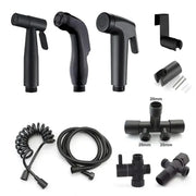 9-piece handheld black bidet spray gun kit by Simples Market with hoses and mounting hardware