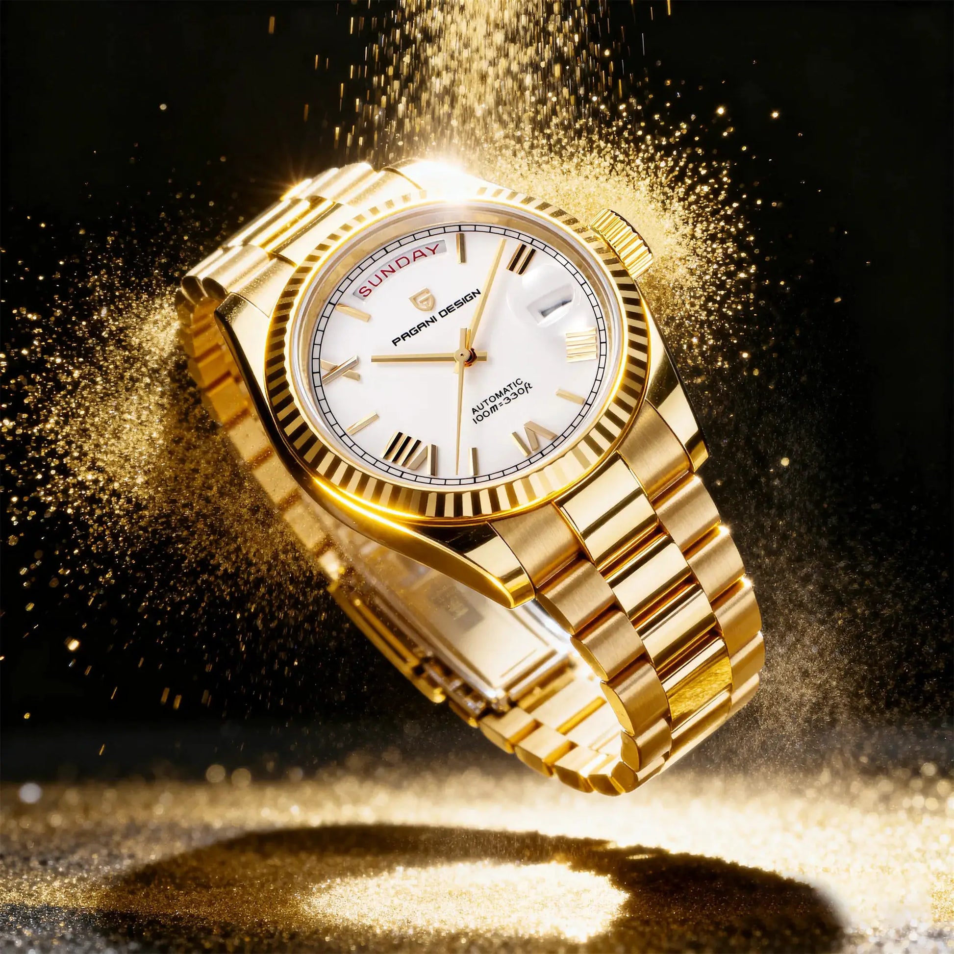 PAGANI DESIGN men's gold-tone watch with white dial