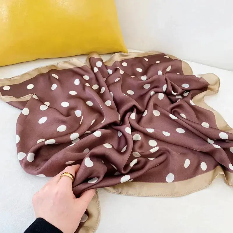 LuxeSilk Dot Print Silk Satin Neck Scarf 70 By 70 Cm Elegant And Versatile Hair Accessory For Women