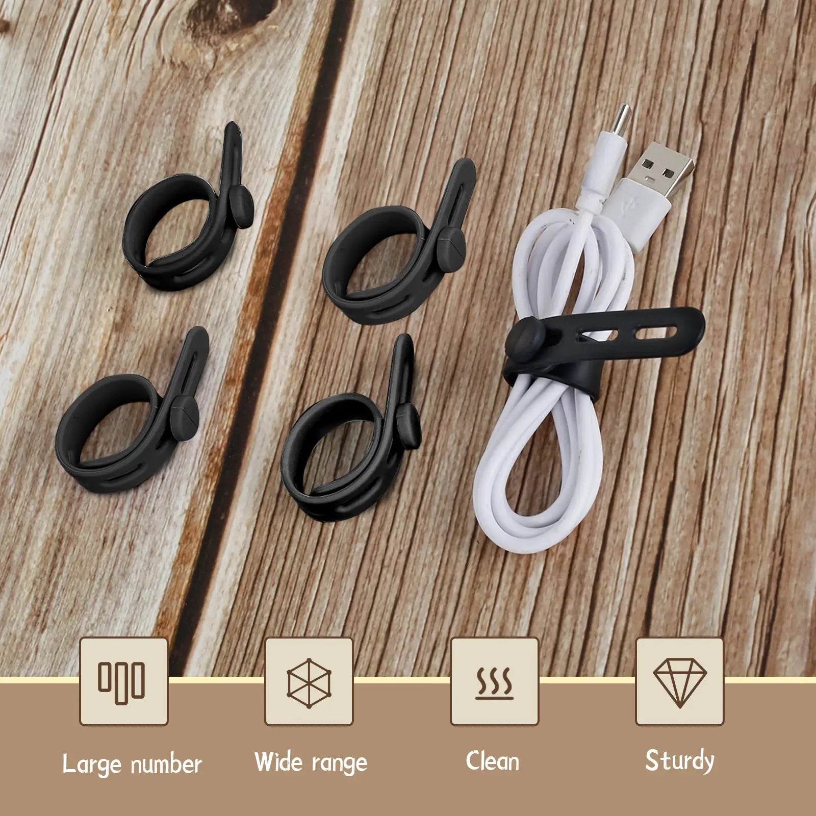FlexiCord Silicone Cable Ties Set Adjustable Reusable Cord Organizer For Neat Tangle Free Cables