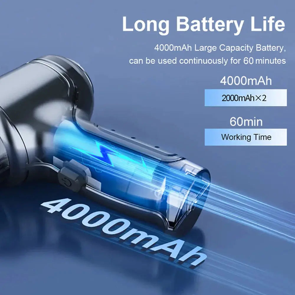 Gray wireless handheld car vacuum cleaner with 4000mAh battery, 2-in-1 vacuum and blower