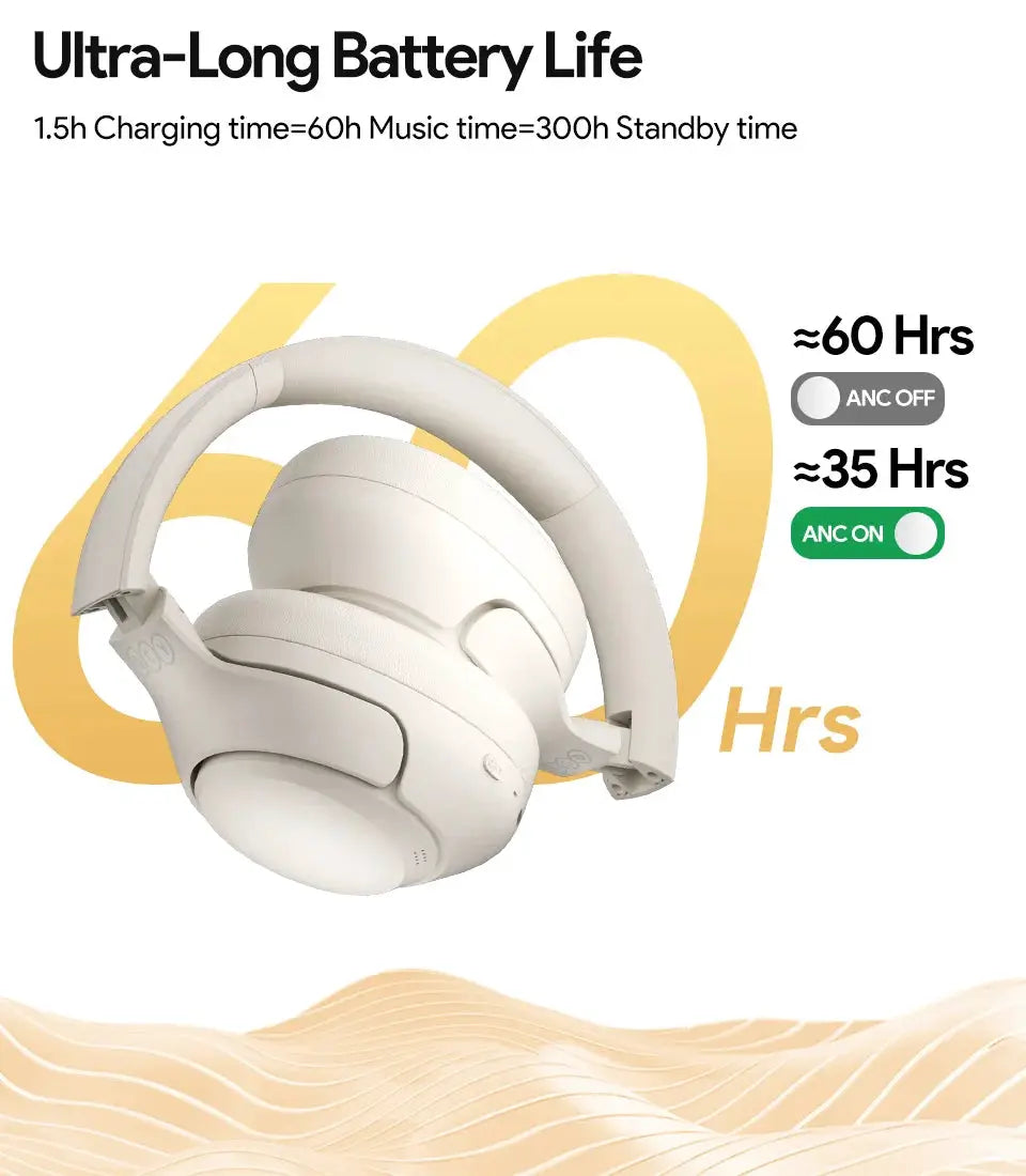 QCY H3 ANC wireless headphones, white over-ear, Bluetooth 5.4, 60H battery by Simples Market