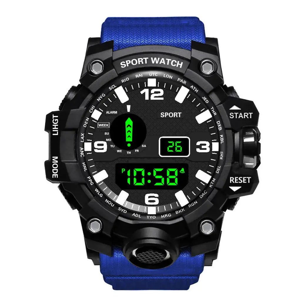 AuroraTime Mens Digital Sports Watch Large Dial Waterproof Luminous Multifunctional Alarm For Everyday Use