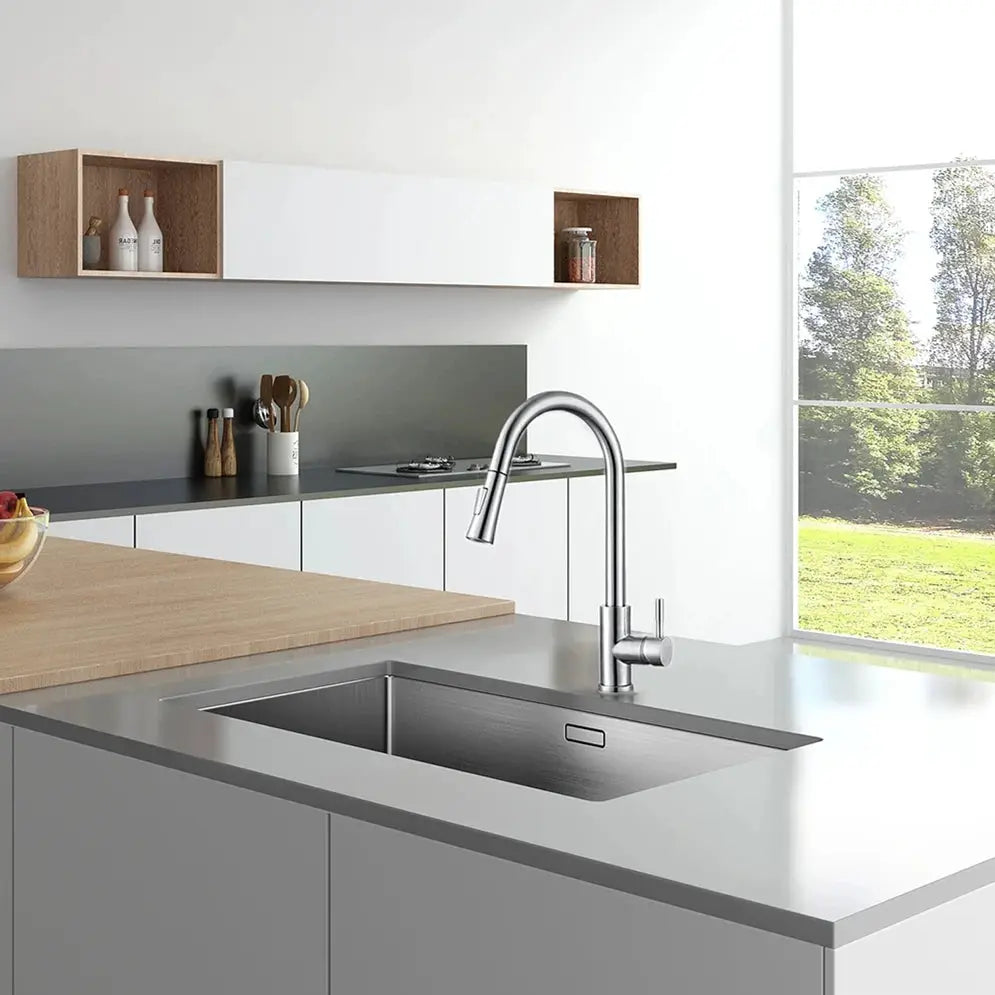 Kitchen faucet Simples Market, SUS 304 stainless steel pull-out with 2-mode spray, deck mounted