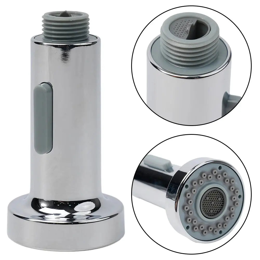 Simples Market ABS kitchen faucet head replacement, chrome finish pull-down spray head with gray threaded connector and nozzle