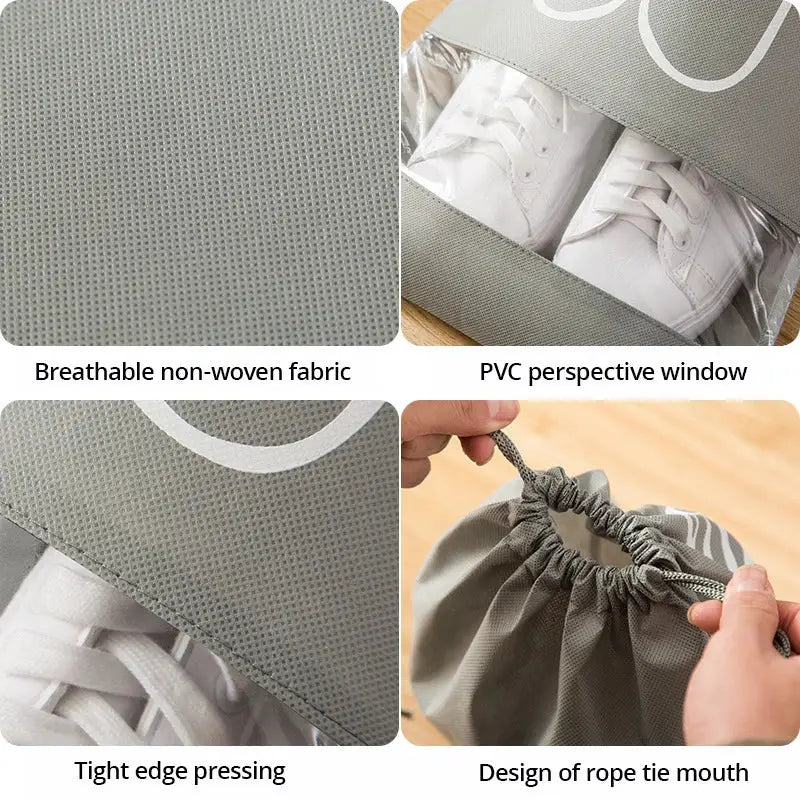 VoyagePro 5 Piece Shoe Storage Bags Set Thickened Nonwoven Fabric With Strap Mouth Waterproof Large Capacity