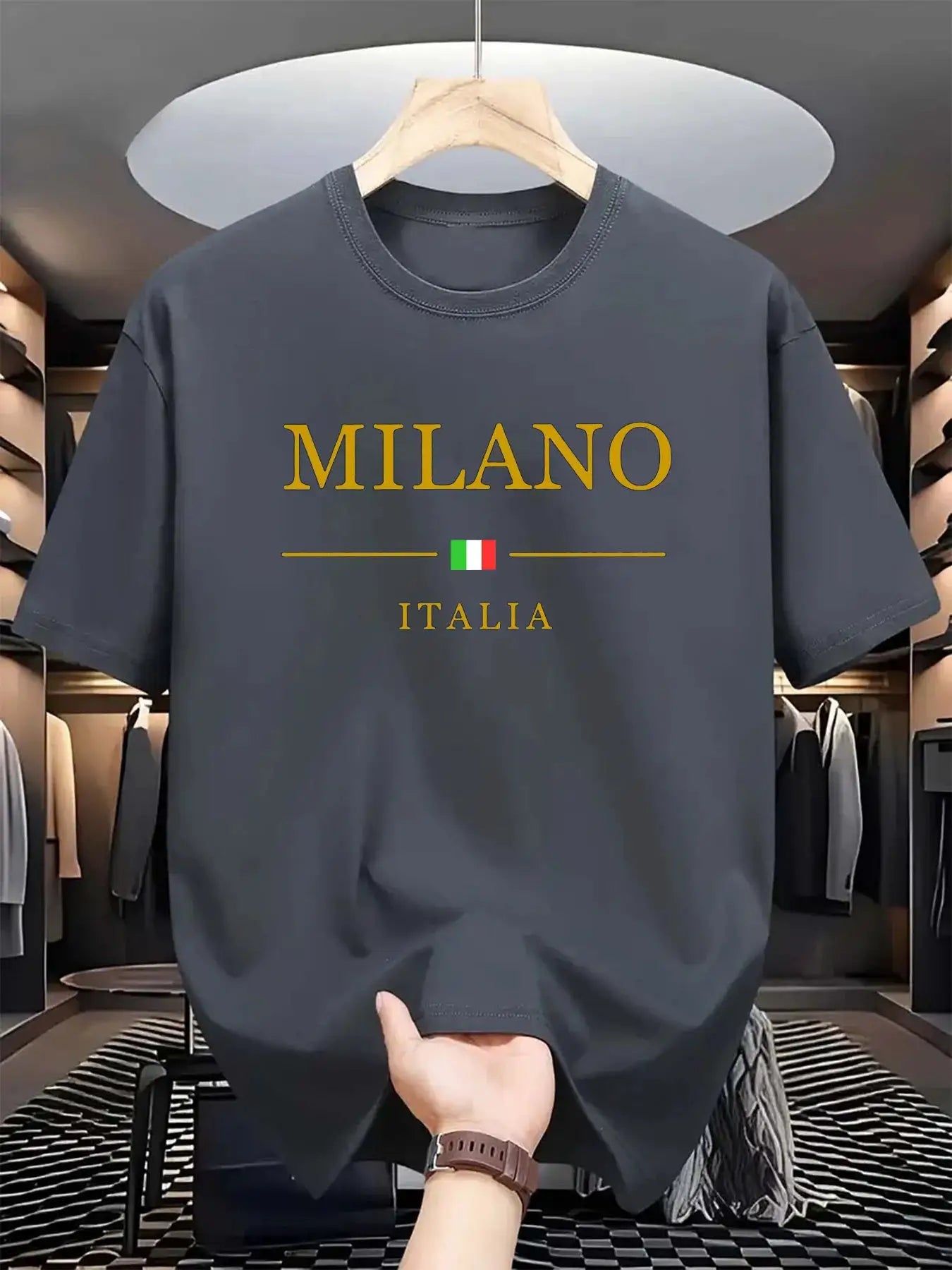 Mens Summer 100 Percent Cotton Casual Loose Fit Plus Size Milano Italia Pattern Printed Round Neck Short Sleeve T Shirt