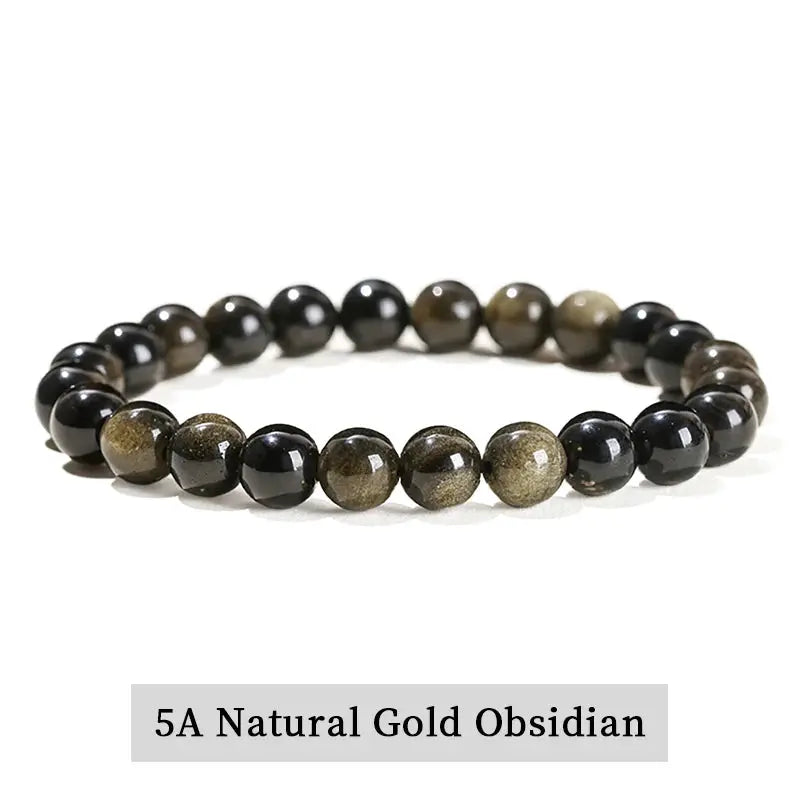 JD Natural Stone Beads Bracelet Amethyst Tiger Eye Crystal Quartz Agate Unisex Bangle Reiki Healing Jewelry Gift