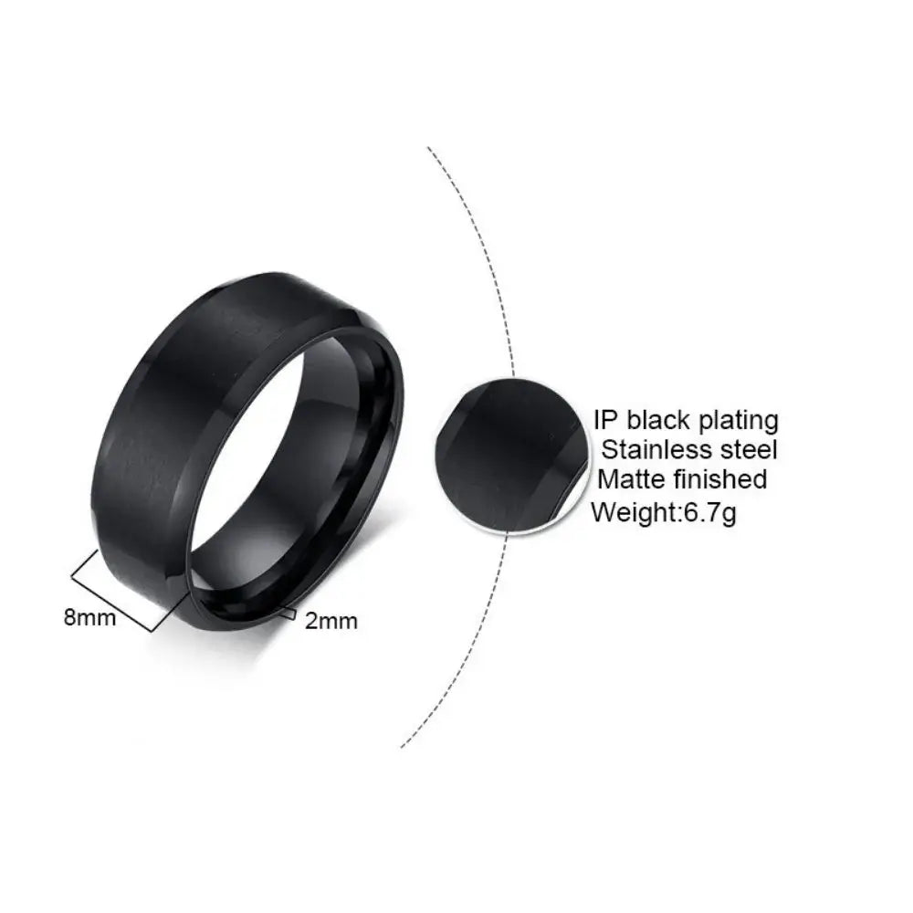 Unisex black matte stainless steel ring, IP plated, 8mm wide, 6.7g