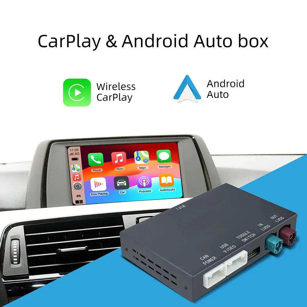 CarPlay & Android Auto wireless box for BMW NBT CIC, black module with USB and CAN ports
