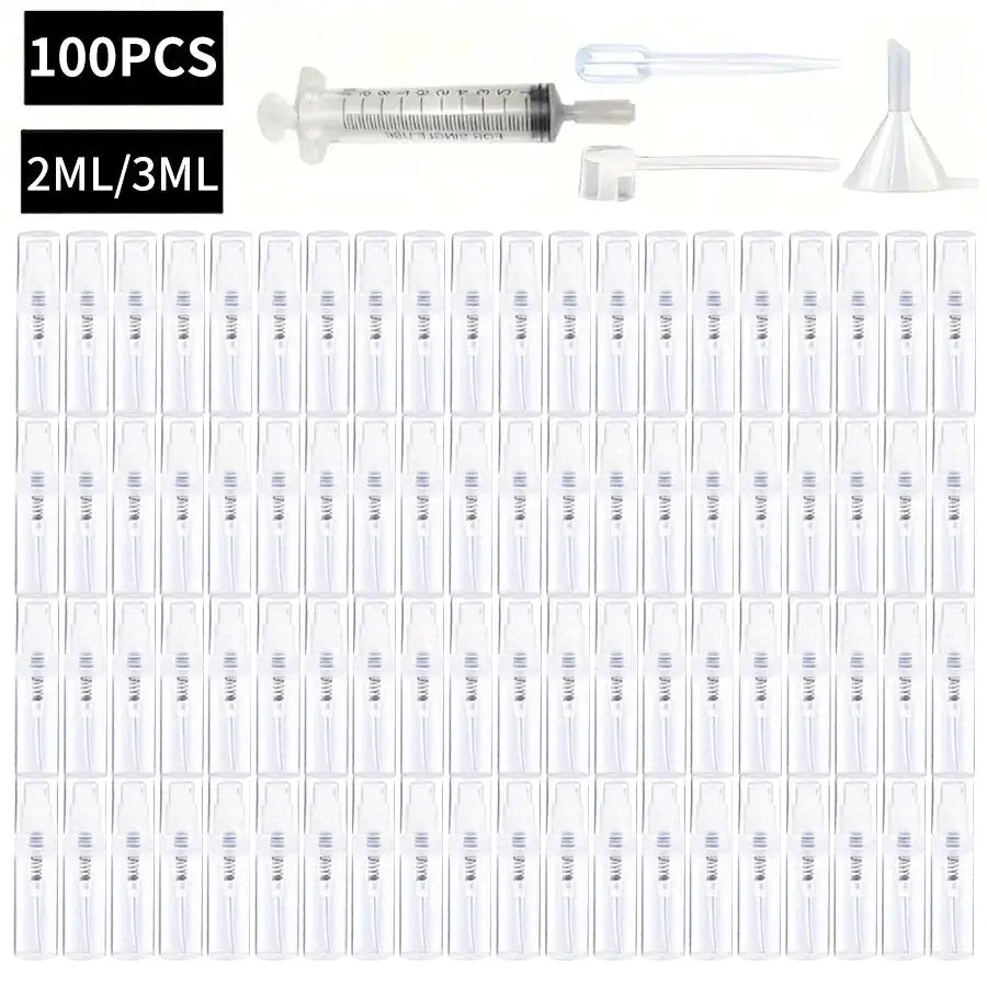 100 Clear Refillable Spray Bottles 2ml and 3ml Odorless BPA Free Travel Atomizers for Perfume and Cosmetics