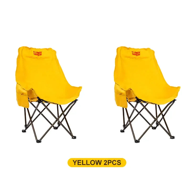 Simples Market yellow folding moon chairs, pair of outdoor camping chairs with side pockets