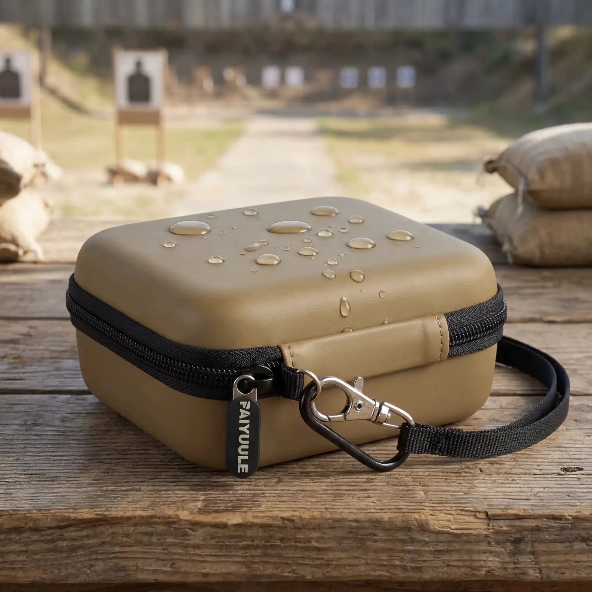Tan Garmin Xero C1 Pro/Xero C2 Chronograph storage case with black strap and metal hardware