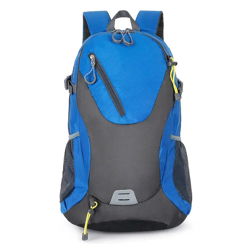 40L waterproof outdoor backpack by Simples Market in blue and gray with front zip pocket