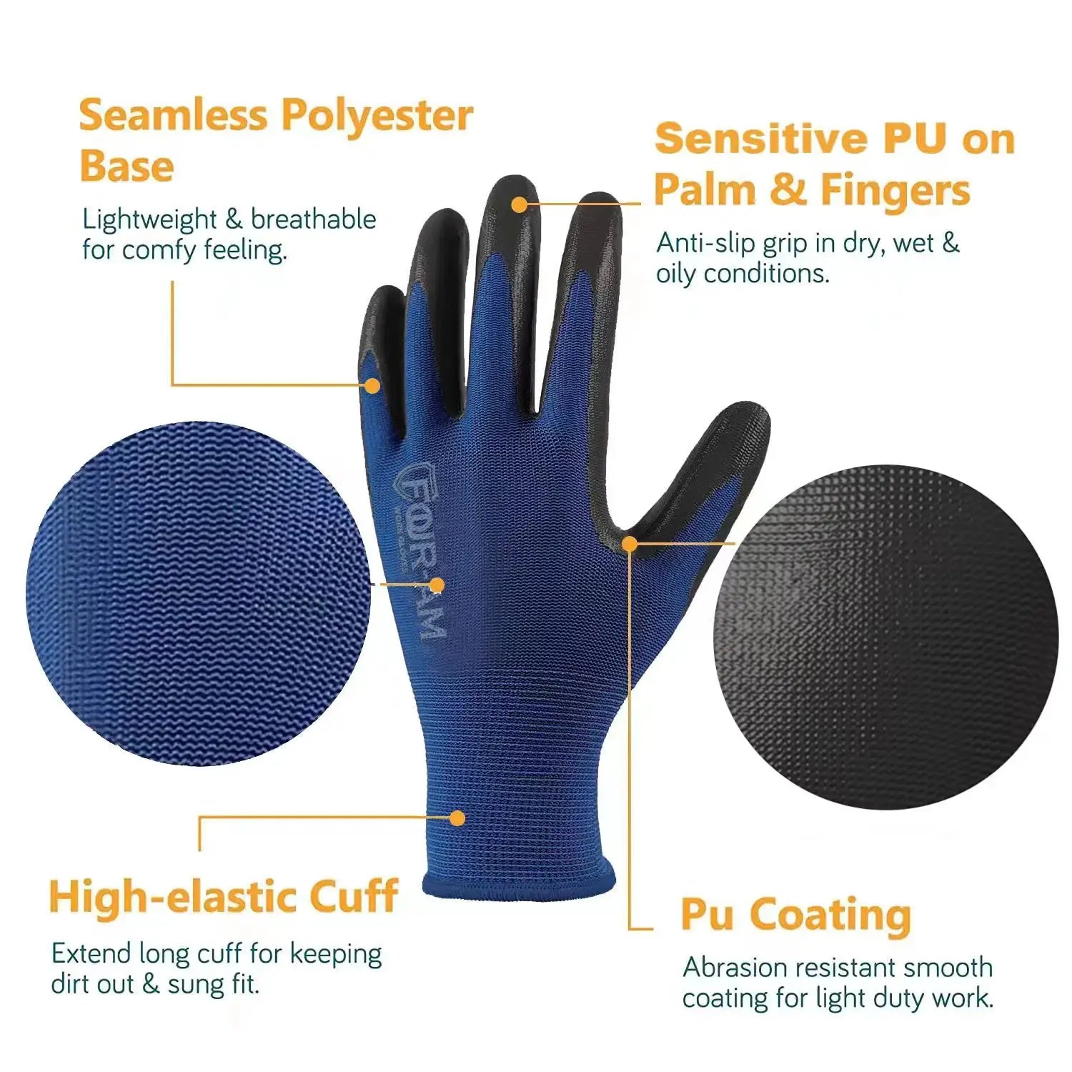 12 Pairs Ultra Thin PU Coated Work Gloves With Nylon Shell Knit Wrist Cuff For Superior Grip And Dexterity