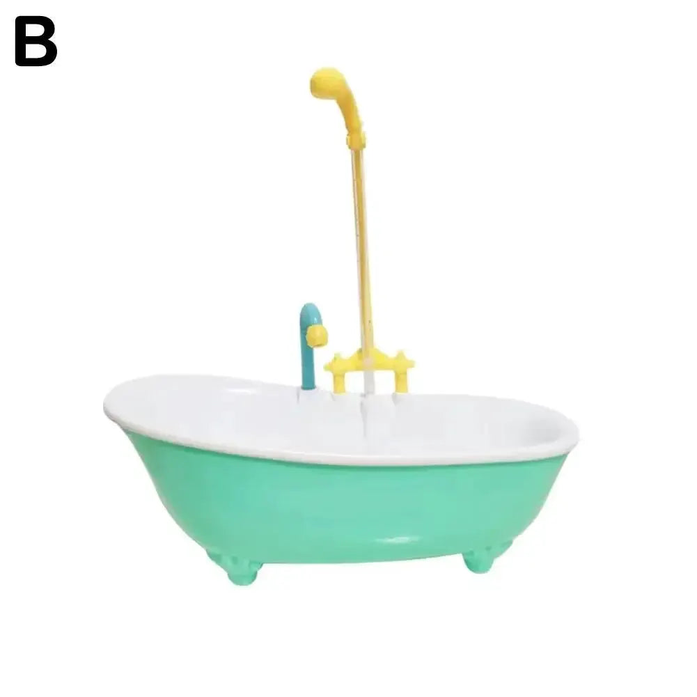Parrot bath tub with shower attachment, green plastic tub with white interior and yellow shower head