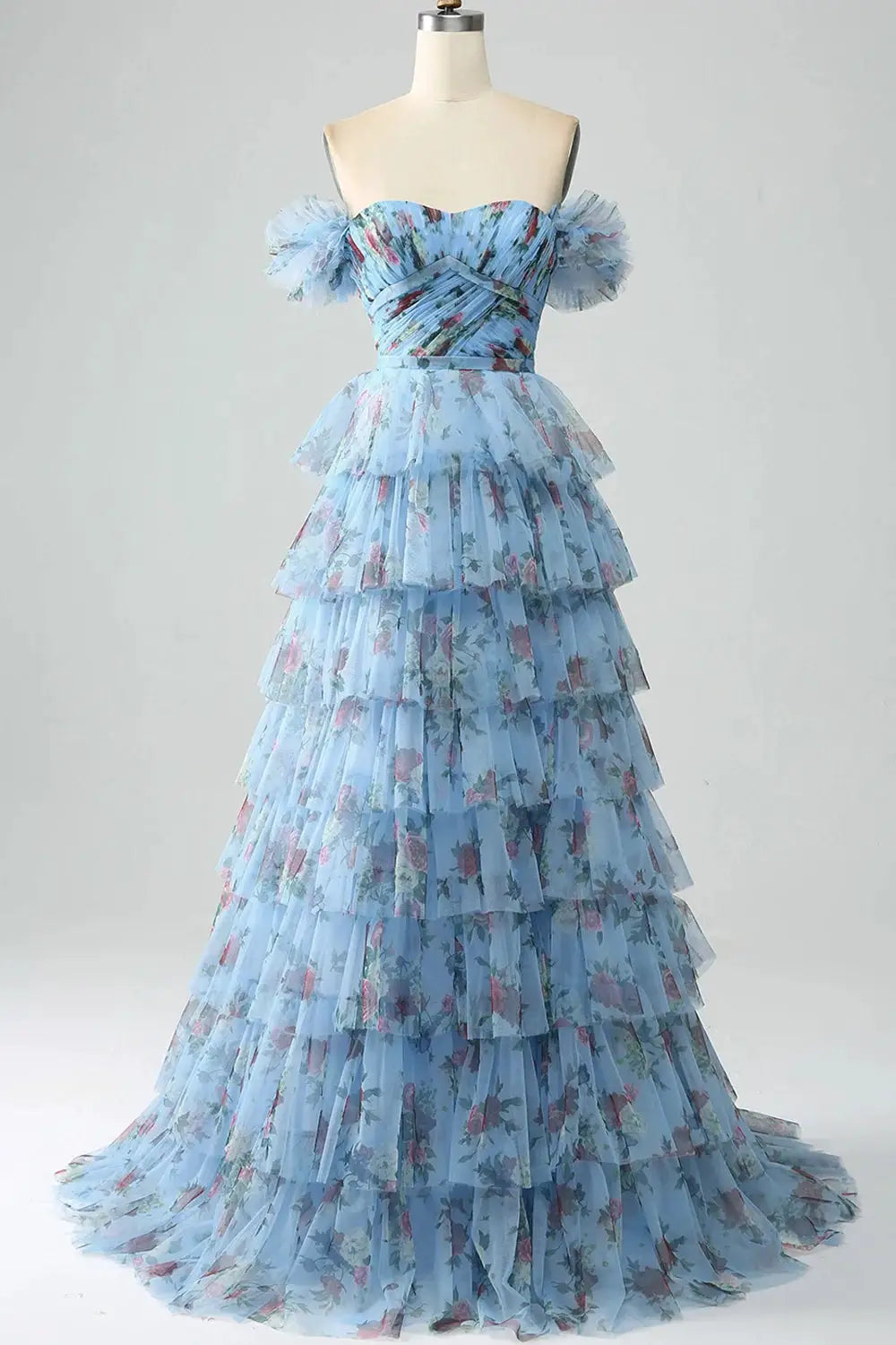 A Line Floral Prom Dress Floor Length Pleated Elegant Party Dress 2025