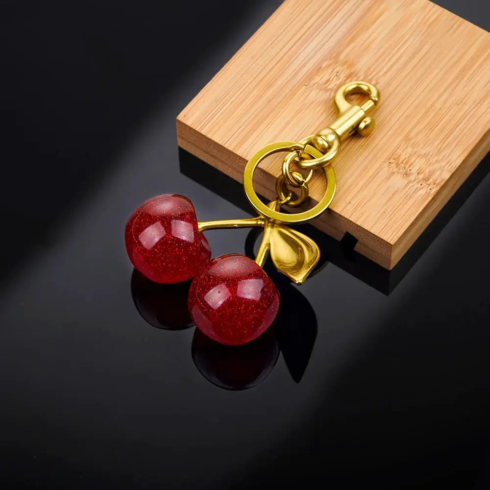 Crystal Cherry Charm Bag Pendant Keychain Lightweight High Grade Metal Accessory For Women