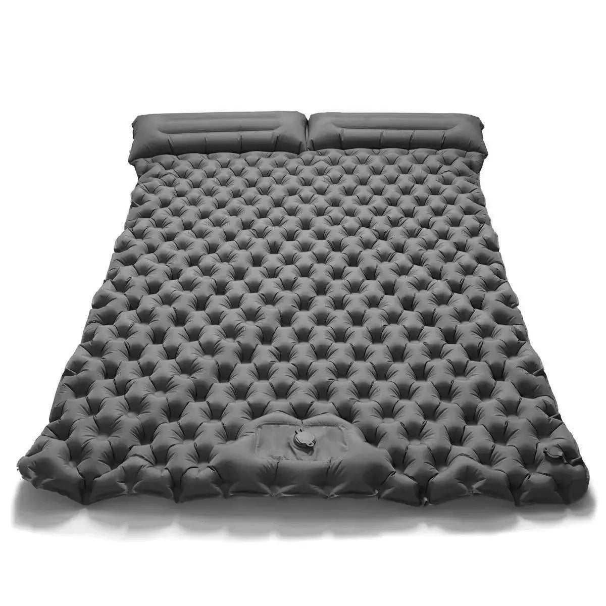 Double air mattress for camping with built-in pump, gray waterproof inflatable bed for outdoor travel
