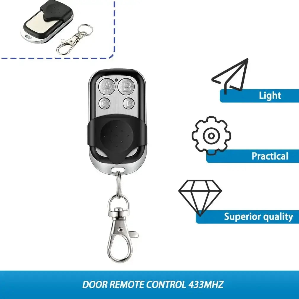 Simples Market universal four-button garage door remote, black with silver top, 433MHz with keychain