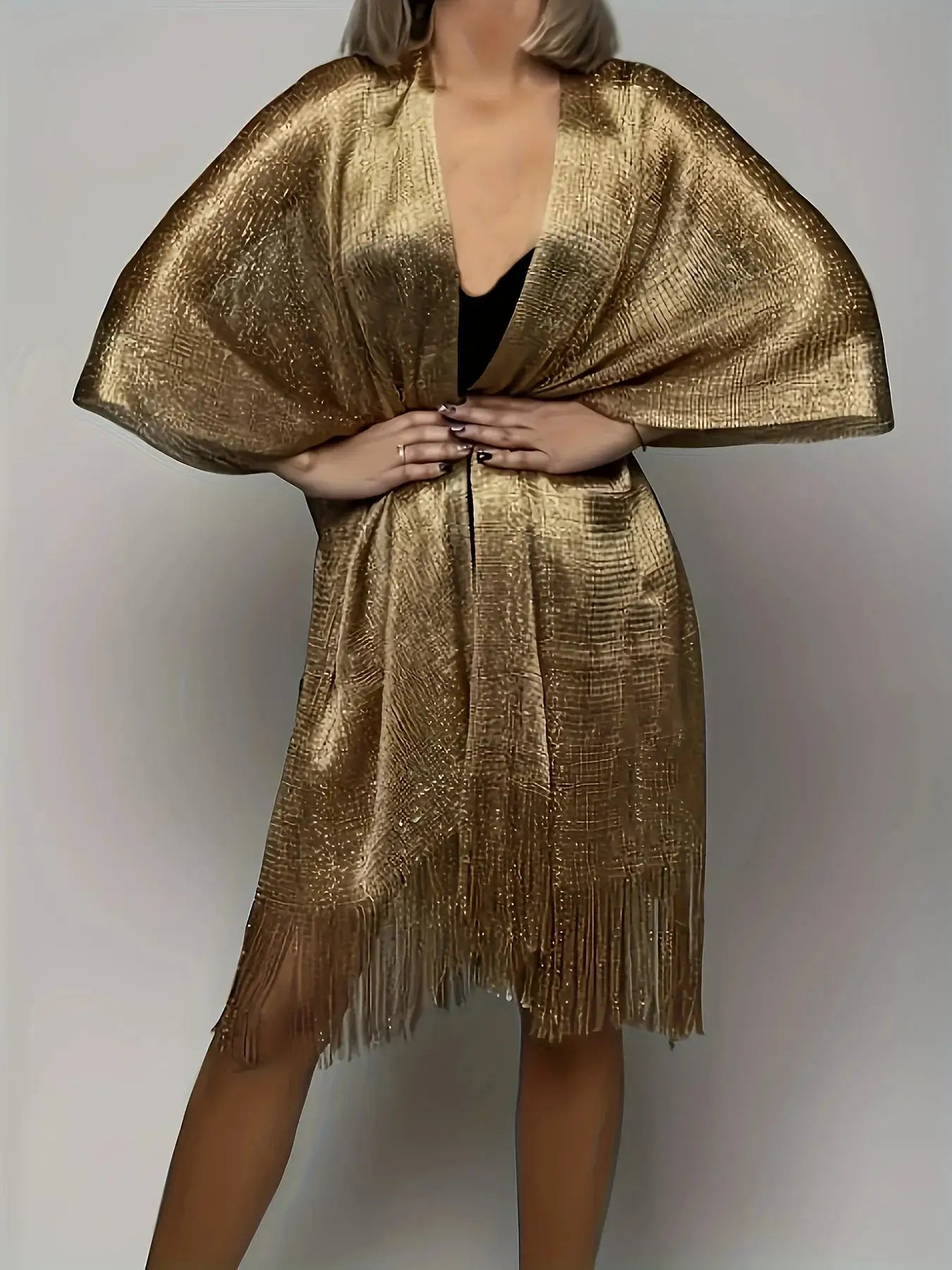 Glitter Shawl Banquet Style For Party And Evening Wear Gold And Silver Shiny Knit Scarf With Tassel