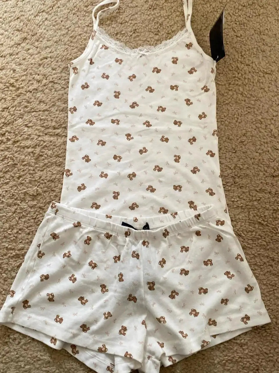 Strawberry Print Vest And Shorts Set For Women Eyelet Bow Tank Top