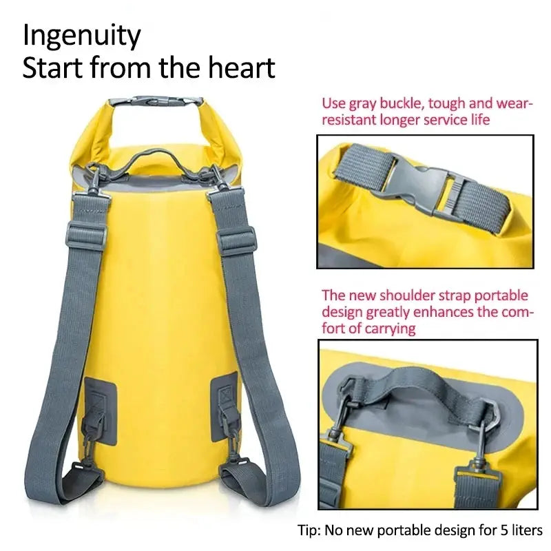 Dry bag Simples Market, PVC waterproof yellow with gray double shoulder straps for outdoor activities