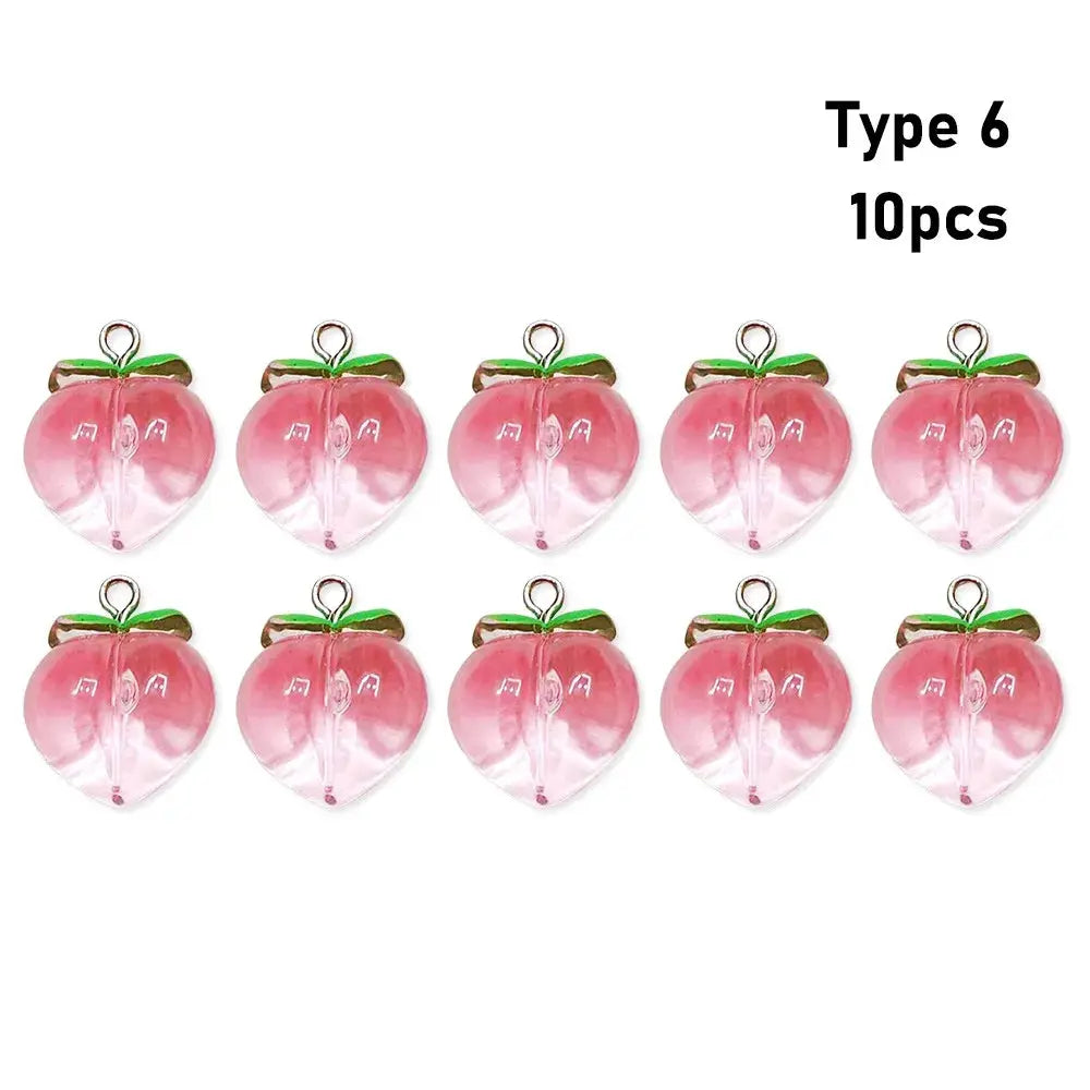 10 Pieces Transparent Peach Flat Resin Charms For Jewelry Making DIY Earrings Necklace Keychain Decoration