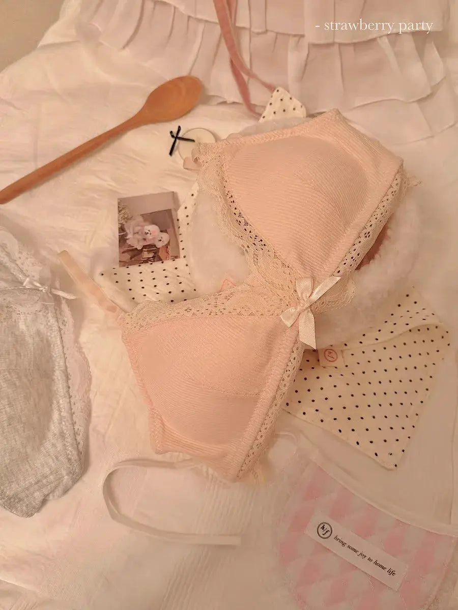 Bra SP&CITY Sweet Girl lace triangle cup bra, pink, wire-free, breathable, small cup