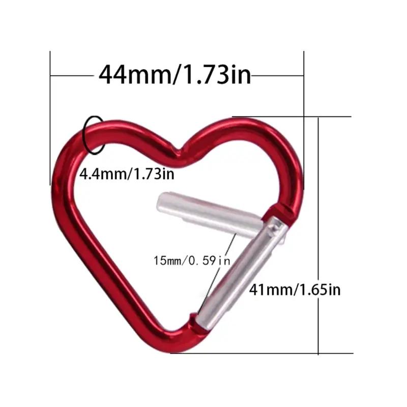 Red aluminum alloy heart-shaped carabiner keychain with spring lock for backpacking, camping, hiking