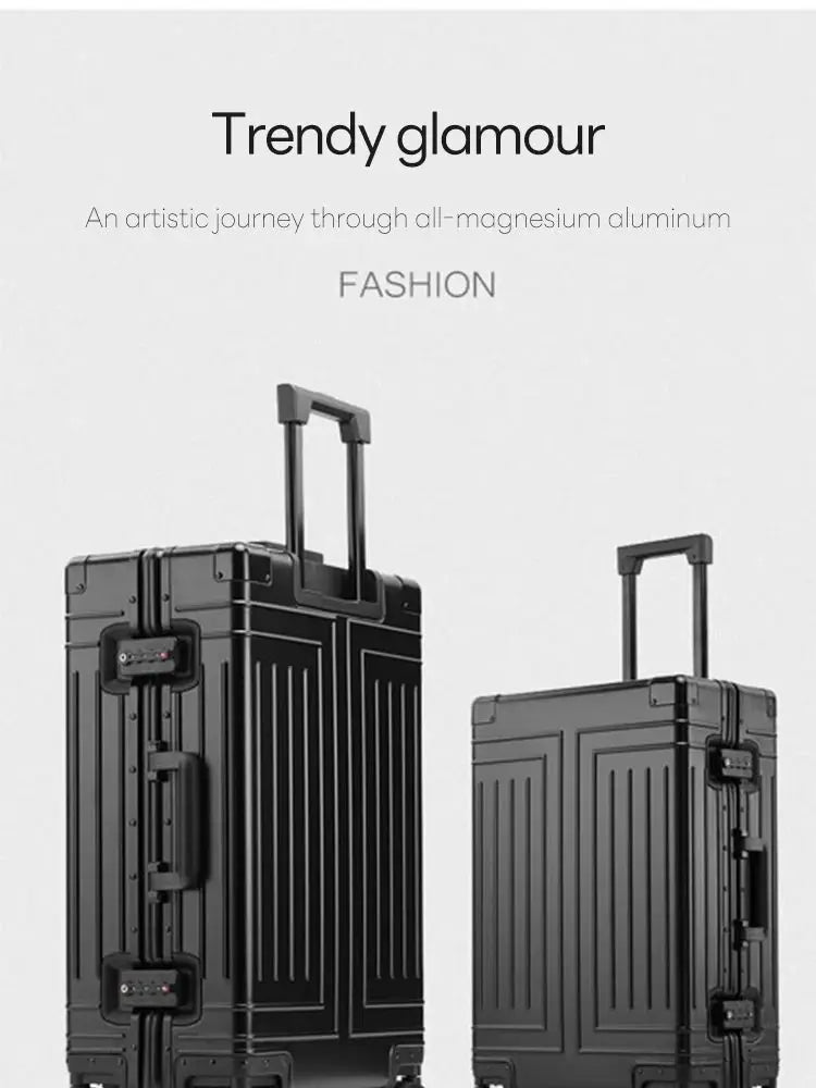 Simples Market travel luggage set, black aluminum-magnesium rolling suitcases with telescoping handles (2-piece)