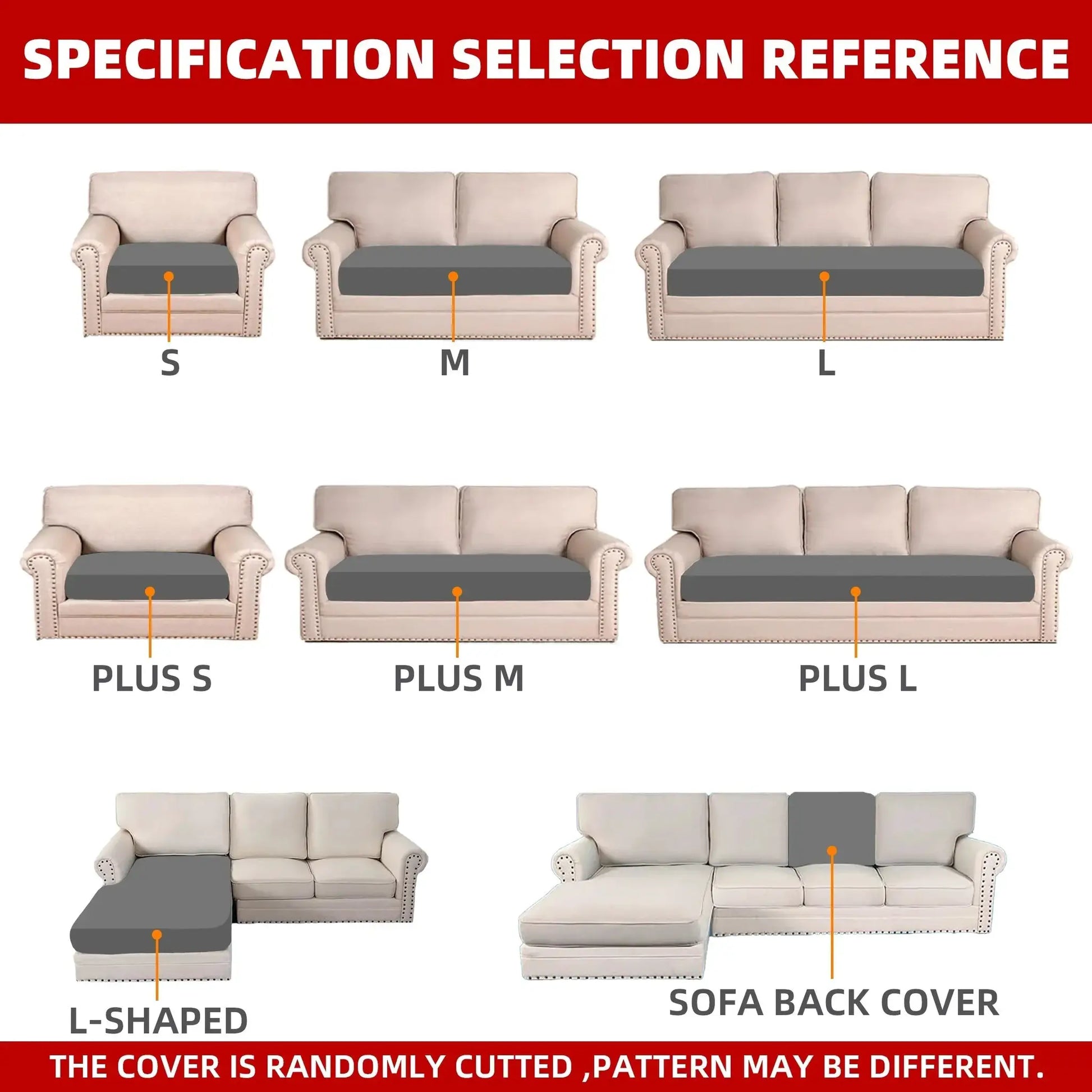 Simples Market elastic sofa cushion cover set in beige for S, M, L and L-shaped; includes back cover, anti-dust