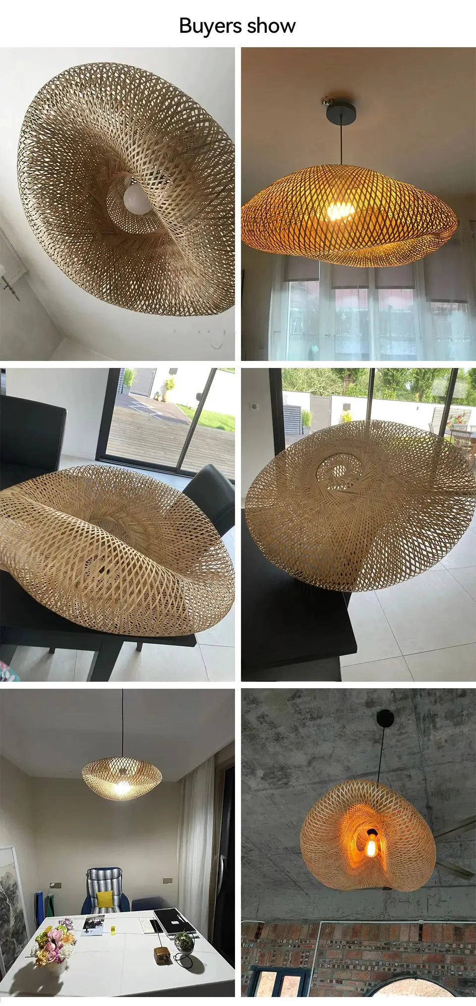 Simples Market bamboo woven LED pendant light, handmade vintage chandelier in natural beige for dining and living rooms