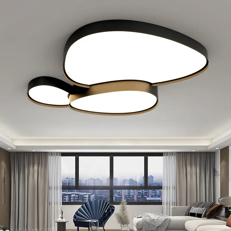 LED ceiling lamp by Simples Market with remote control, black and white three circular discs for living/dining room