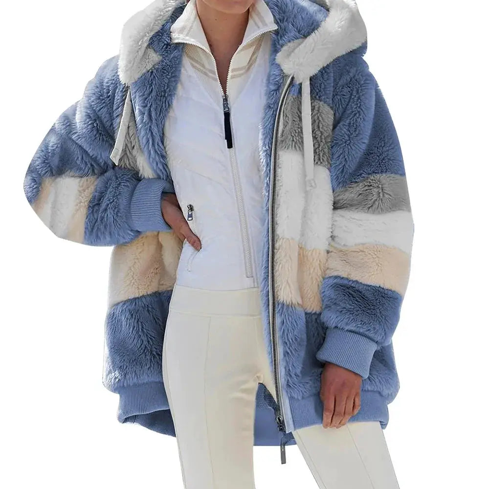 LuxeNest Oversized Hooded Plush Jacket For Women Cozy Warm Autumn Winter Coat With Zipper And Pockets