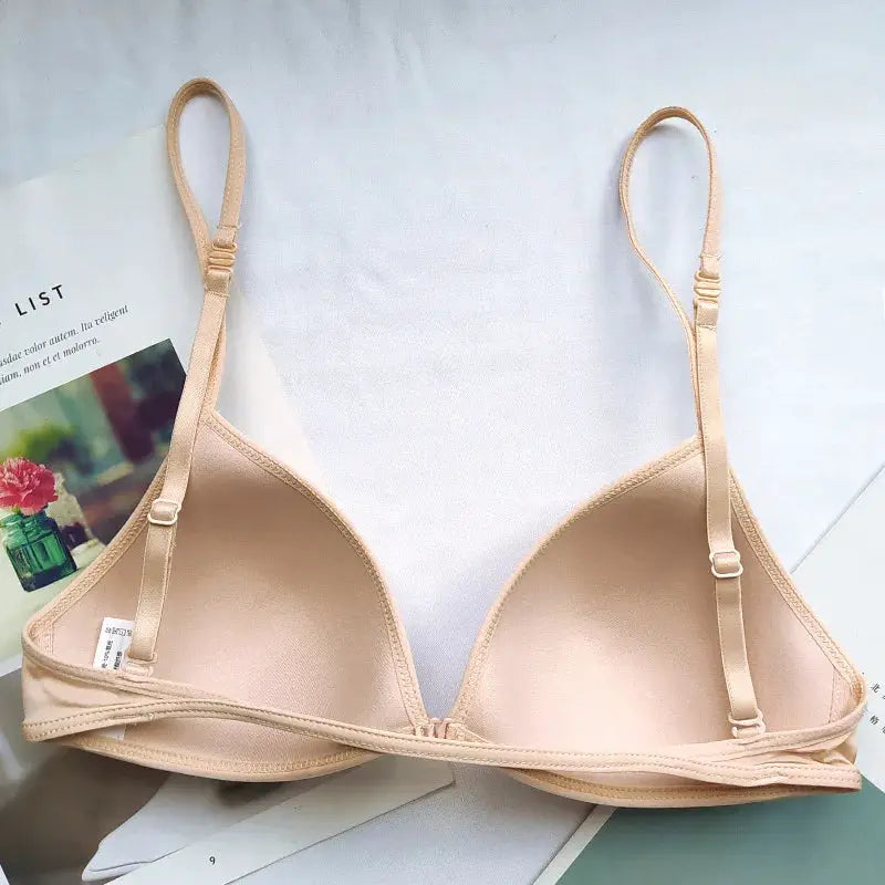 Nude seamless triangle-cup bra with adjustable straps