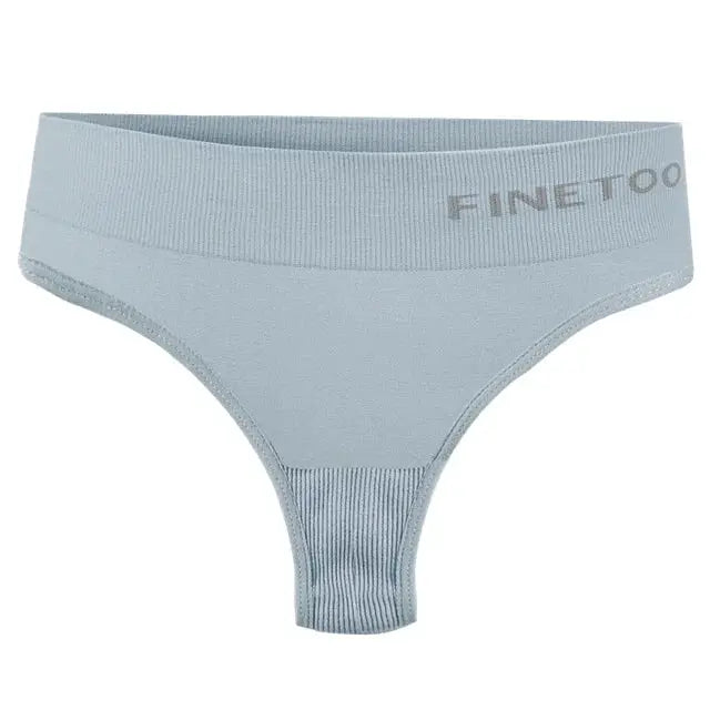 Thong panty by Finetoo, seamless high-waist style in light blue