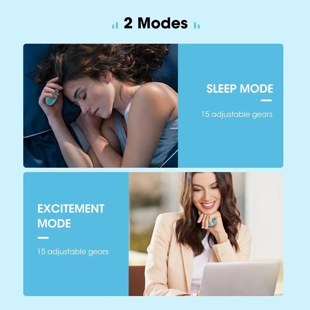 Simples Market sleep-aid handheld device in turquoise, two modes (Sleep and Excitement) with 15 adjustable gears
