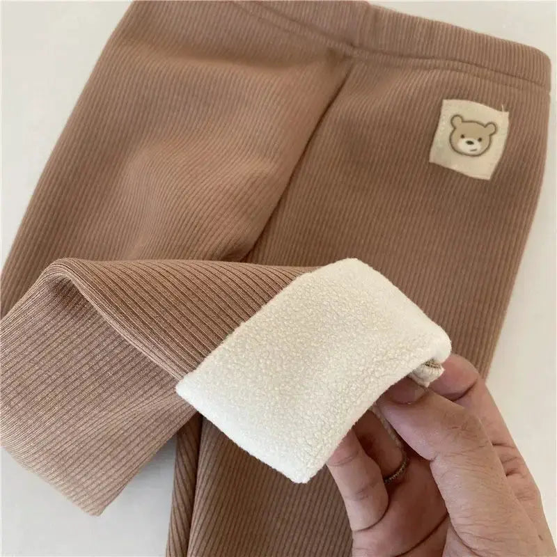 Sonkpuel Korean Autumn Winter Children Fleece Lined One Piece Pants Warm Cartoon Trousers For Boys And Girls