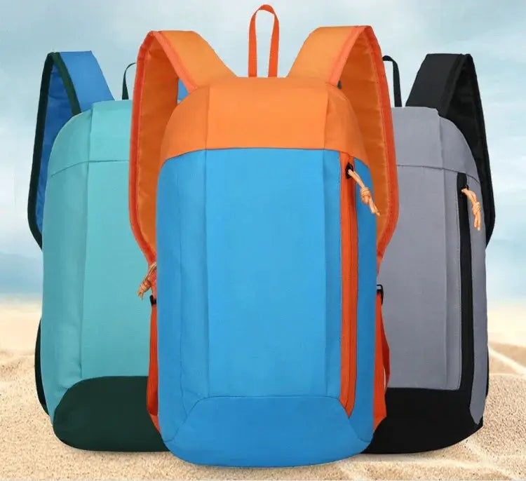 Men's outdoor lightweight small sports backpack by Simples Market in blue with orange accents