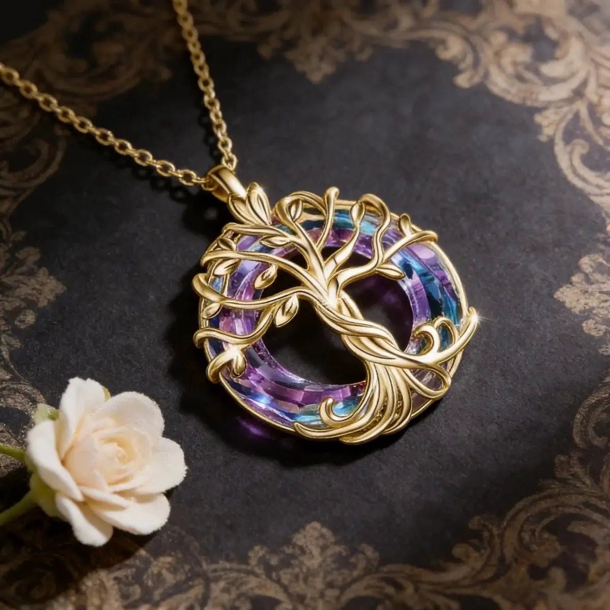 Tree Of Life Necklace With Circle Crystal Exquisite Family Tree Pendant Jewelry Gift For Women Mom Daughter - Simples Market